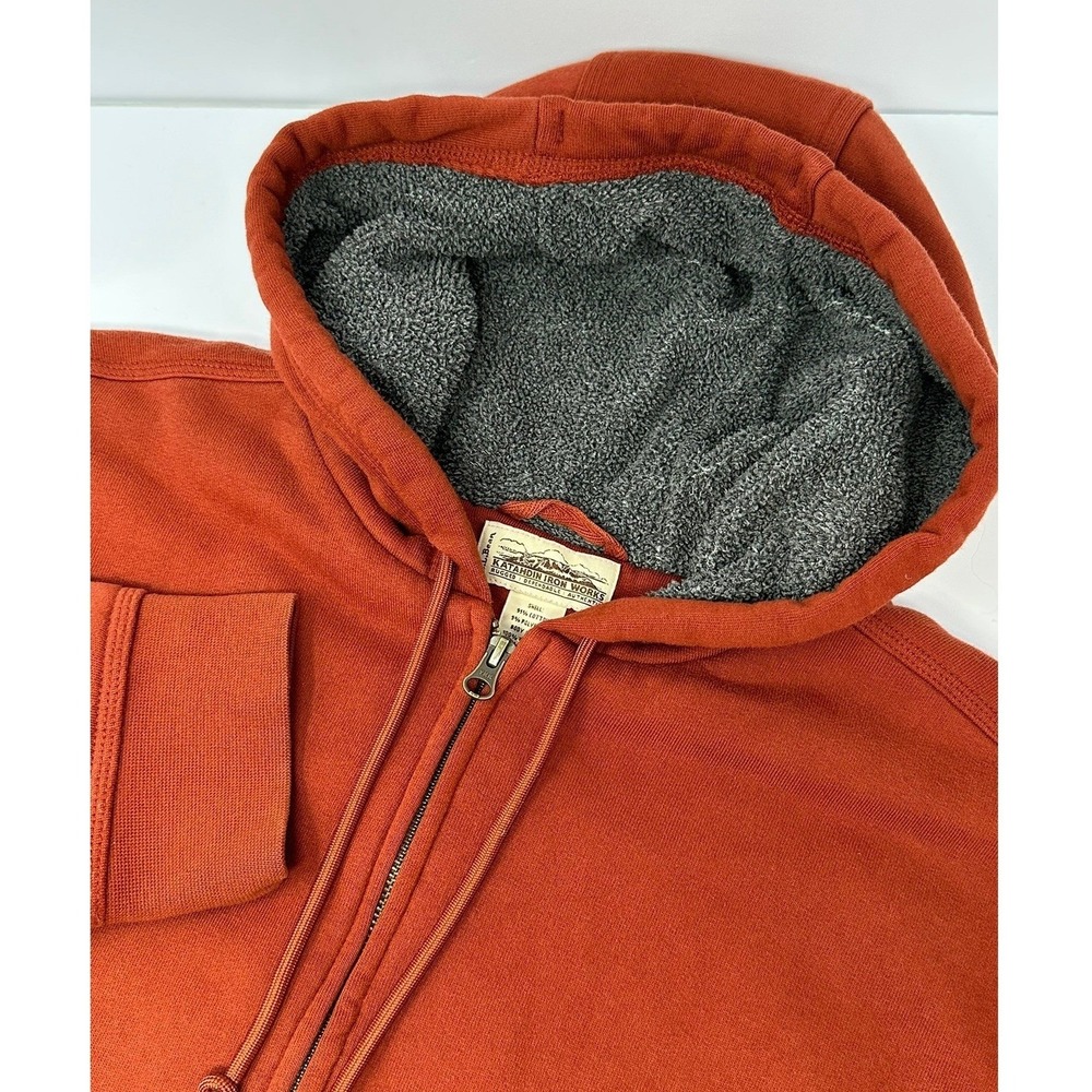 LL Bean Katahdin Iron Works Hoodie Mens XL Orange Berber Fleece Lined A6